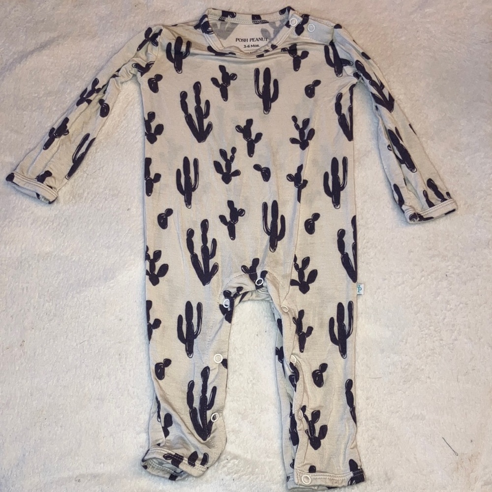 Posh Peanut “Jackson” Purple Cactus LS Button Romper 3-6 months VGUC